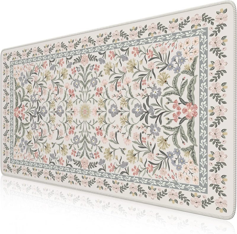 iCasso Desk Matt for Desktop, Cute Desk Pad Mat, XXL Large Mouse Pad, Anti-Slip Big Mousepad with Stitched Edges, Keyboard Pad for Computer(Gray Floral) - Image 1